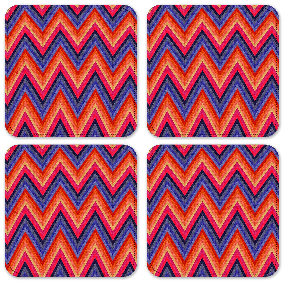 Vinyl Drink Coasters Set of 4 - Non-Slip Absorbent Chevron Design Coasters for Coffee Table, Bar, and Home Decor - Perfect for Parties, Dining, and Everyday Use