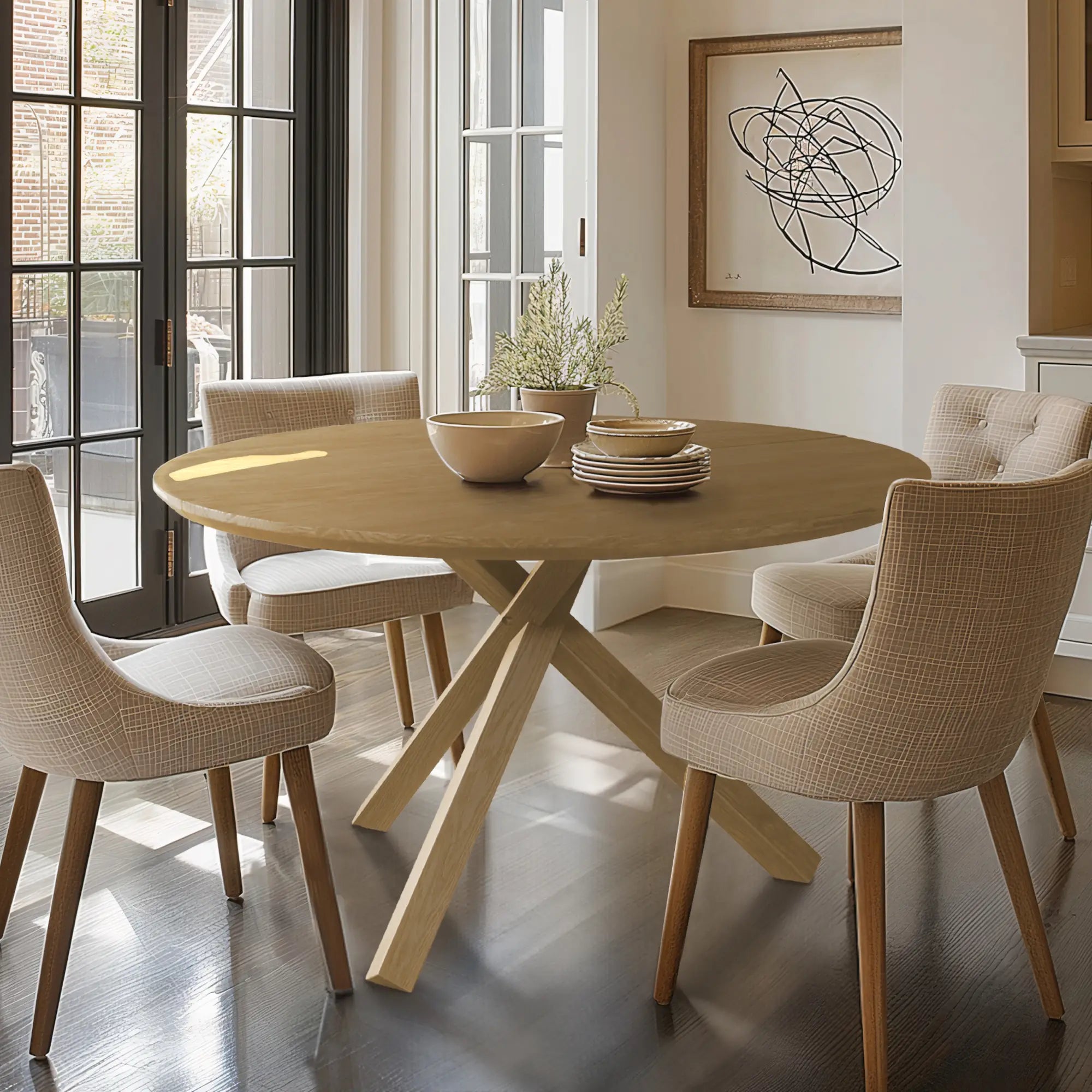 Stylish Cascais Round Dining Table - Modern Wooden Kitchen Table for 4-6 People | Perfect for Small Spaces, Breakfast Nooks & Cozy Family Meals
