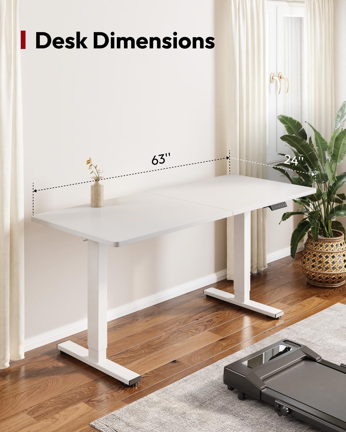 SANODESK Electric Standing Desk 63x24 Inches - Height Adjustable Sit Stand Desk with Splice Board, White Frame & White Top - Perfect for Home Office, Remote Work & Ergonomic Workspace
