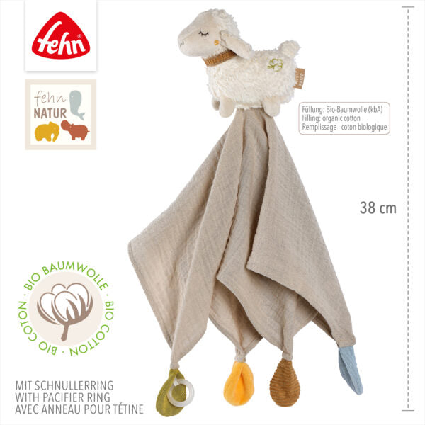 FehnNATUR Sensory Sheep Comforter - Soft Plush Baby Blanket for Newborns & Toddlers | Calming Sleep Aid for Nursery, Stroller & Travel | Organic Cotton Security Blanket for Soothing & Comfort