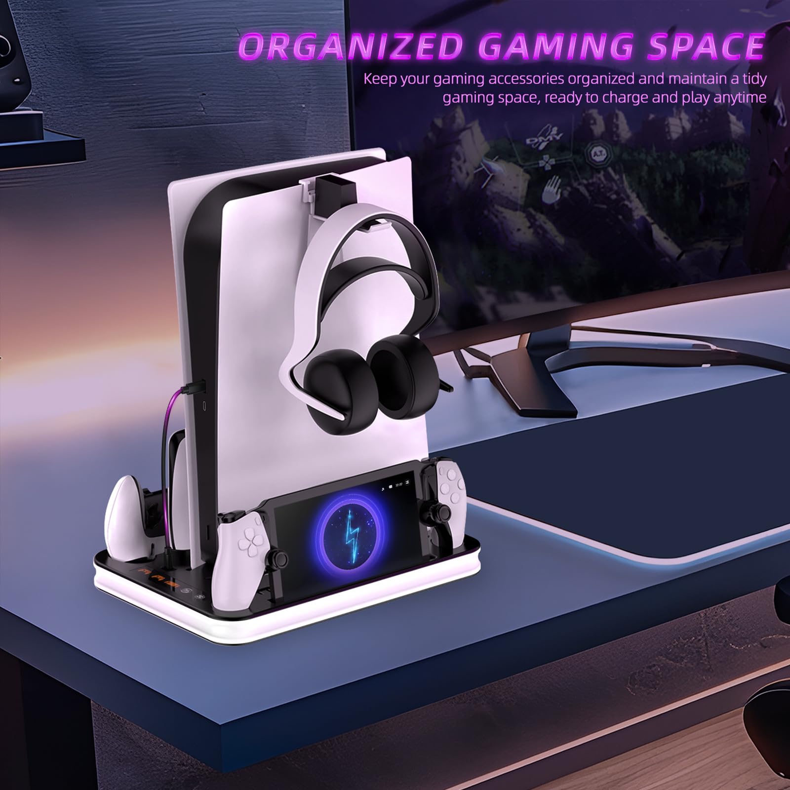 AriKroii PS5/PS5 Slim Cooling Station with Charging Dock - 3-Level Cooling Fan & Triple Device Charger for PS5 Console and PS Portal - Perfect for Gaming Setup and Multi-Device Charging Station