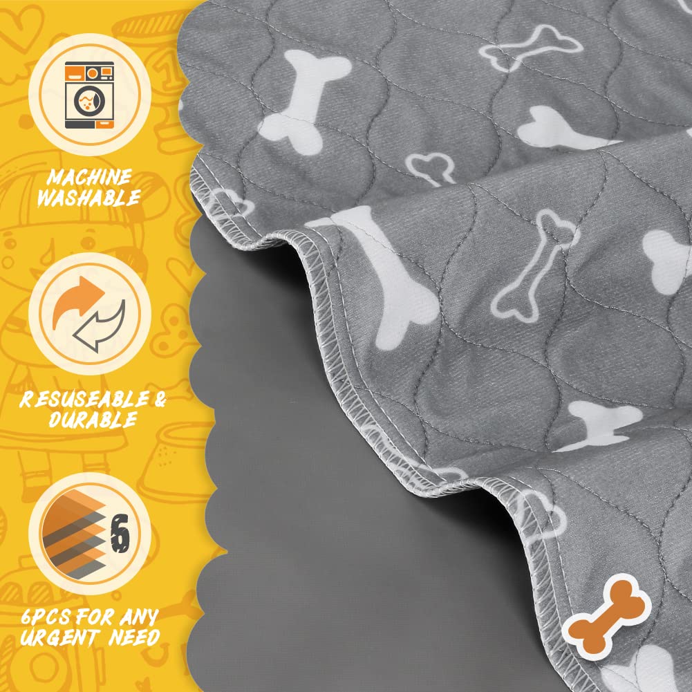 6 Pack Washable & Reusable Dog Pee Pads - 32x28 Inch Non-Slip Puppy Training Pads with Super Absorbent Core | Ideal for Potty Training, Whelping, Playpen & Indoor/Outdoor Use