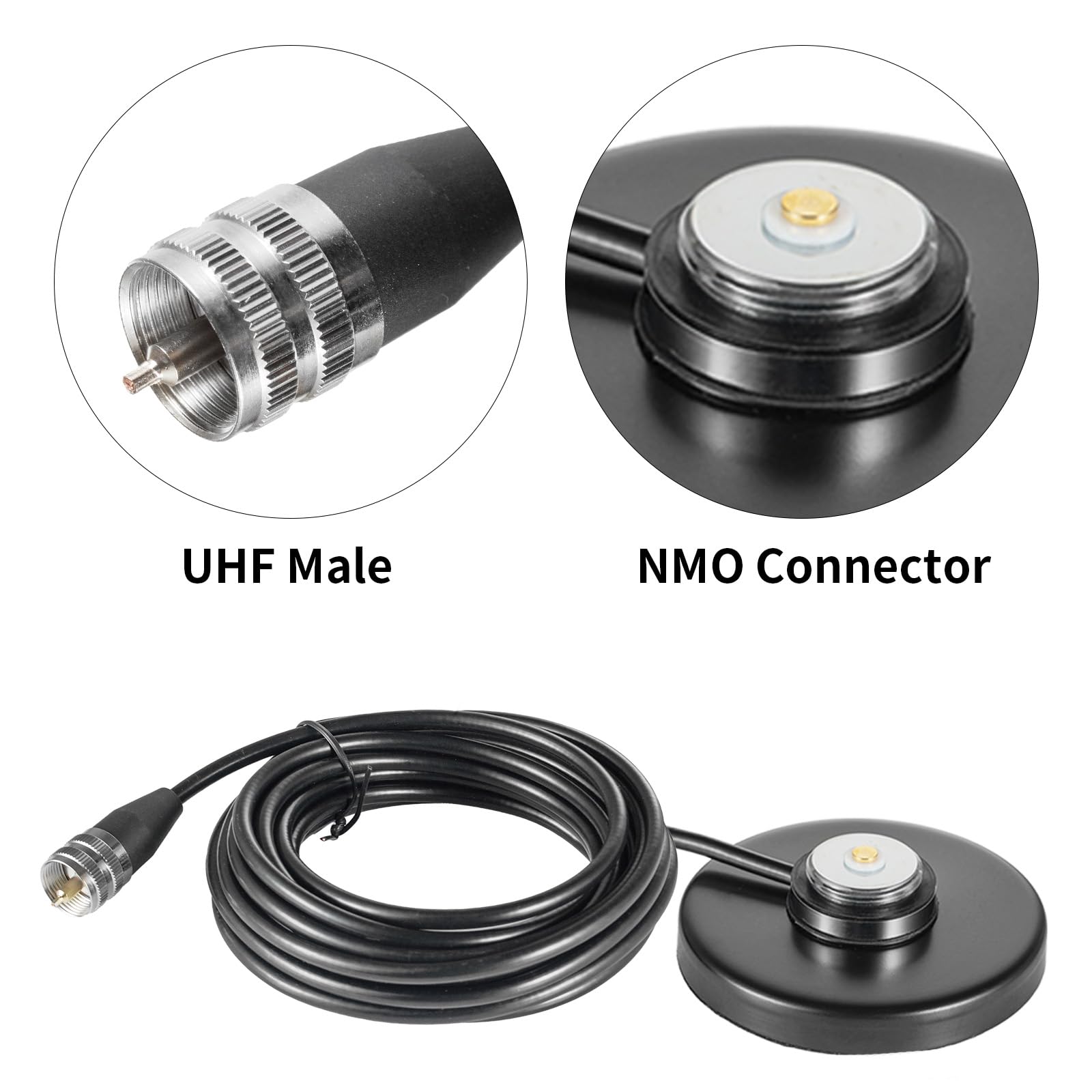 Heavy Duty NMO Magnetic Base Mount with PL-259 Plug Connector - 16.4FT Cable Extension for CB Ham Radio Antenna - Compatible with Car, Truck, Bus, Marine & Base Station UHF/VHF Radios - Secure Installation for Mobile Communication & Emergency Scenarios