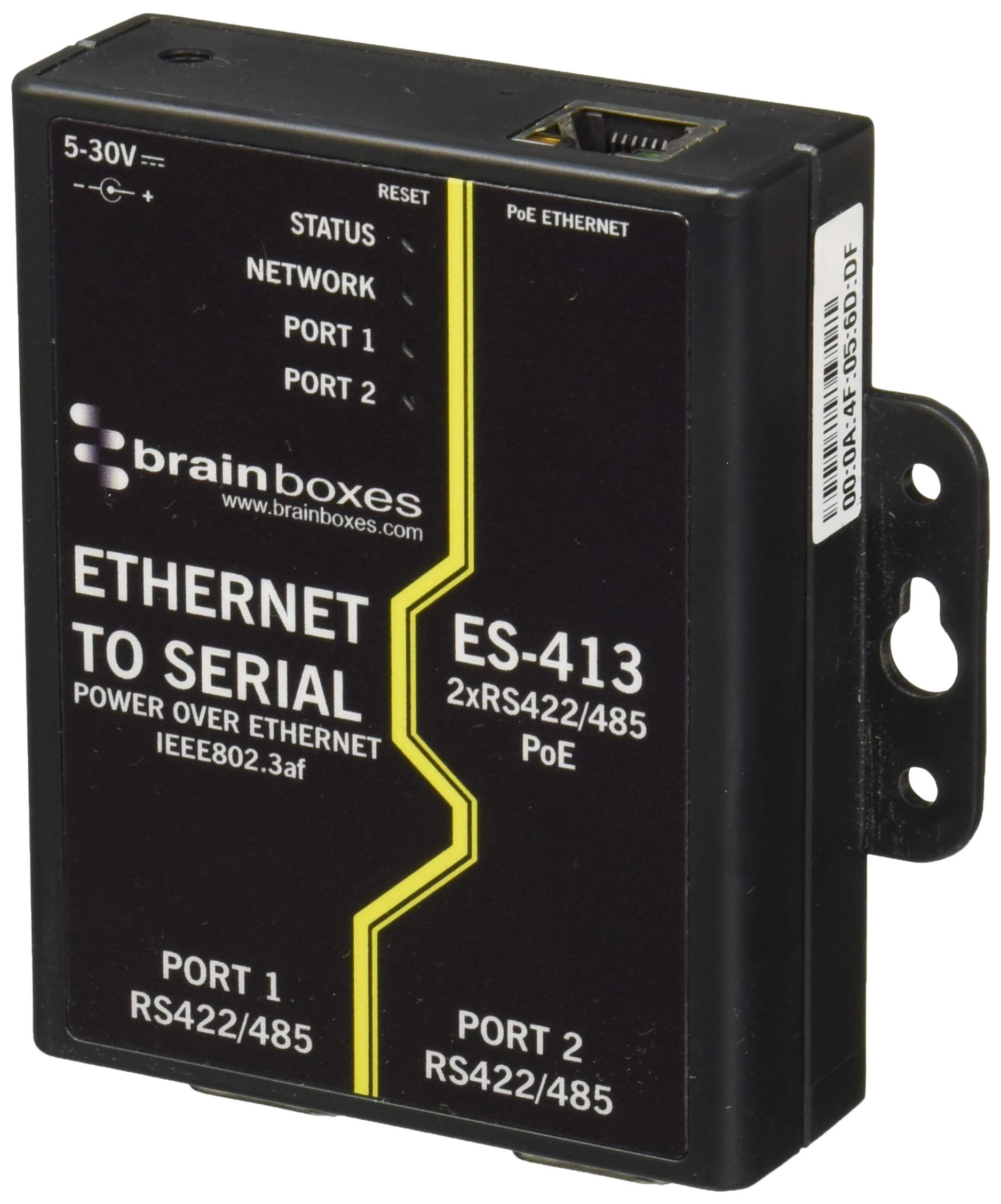 Brainboxes ES-413 2-Port Industrial Ethernet to RS422/485 Converter with PoE Power Over Ethernet - Ideal for Factory Automation & Remote Device Connectivity
