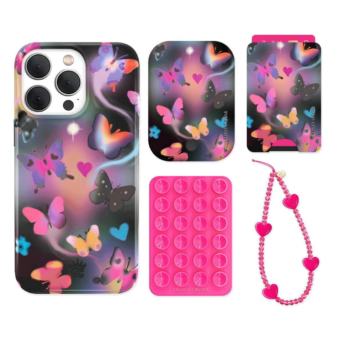 Aurora Butterfly iPhone Case with Wallet - Stylish & Functional Phone Accessory for Women - Perfect for Everyday Use, Travel, and Shopping