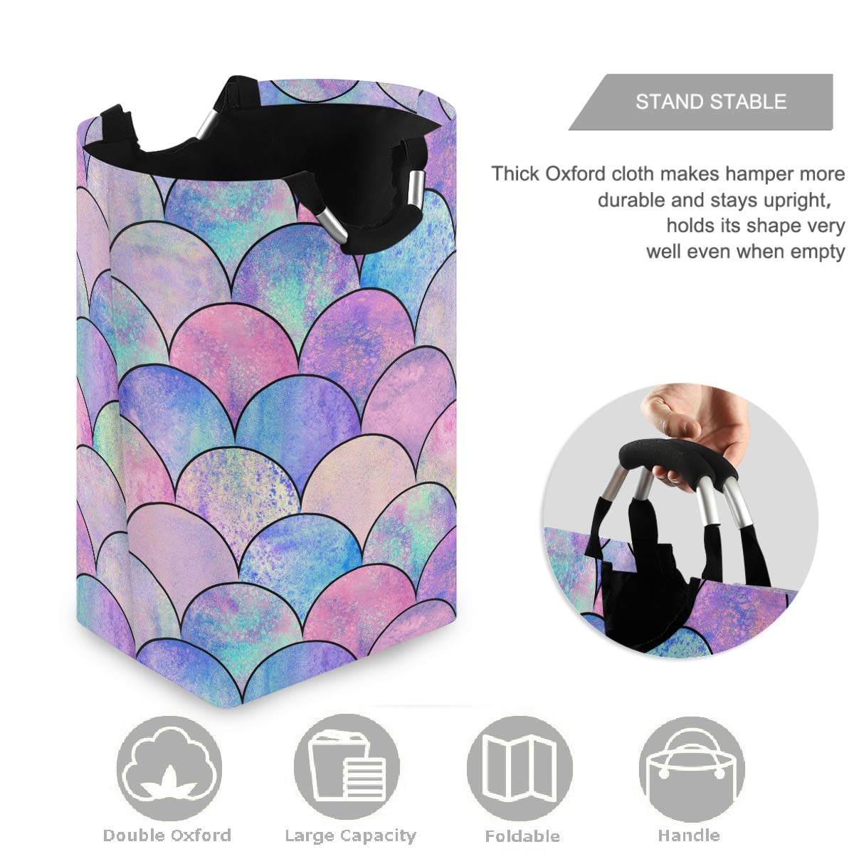 Visesunny Large Laundry Hamper Basket - Water-Resistant Oxford Cloth Storage Organizer with Magic Mermaid Scale Design for Bedroom, Bathroom, Dorm & Kids Room | Perfect for Clothes, Toys & Home Organization