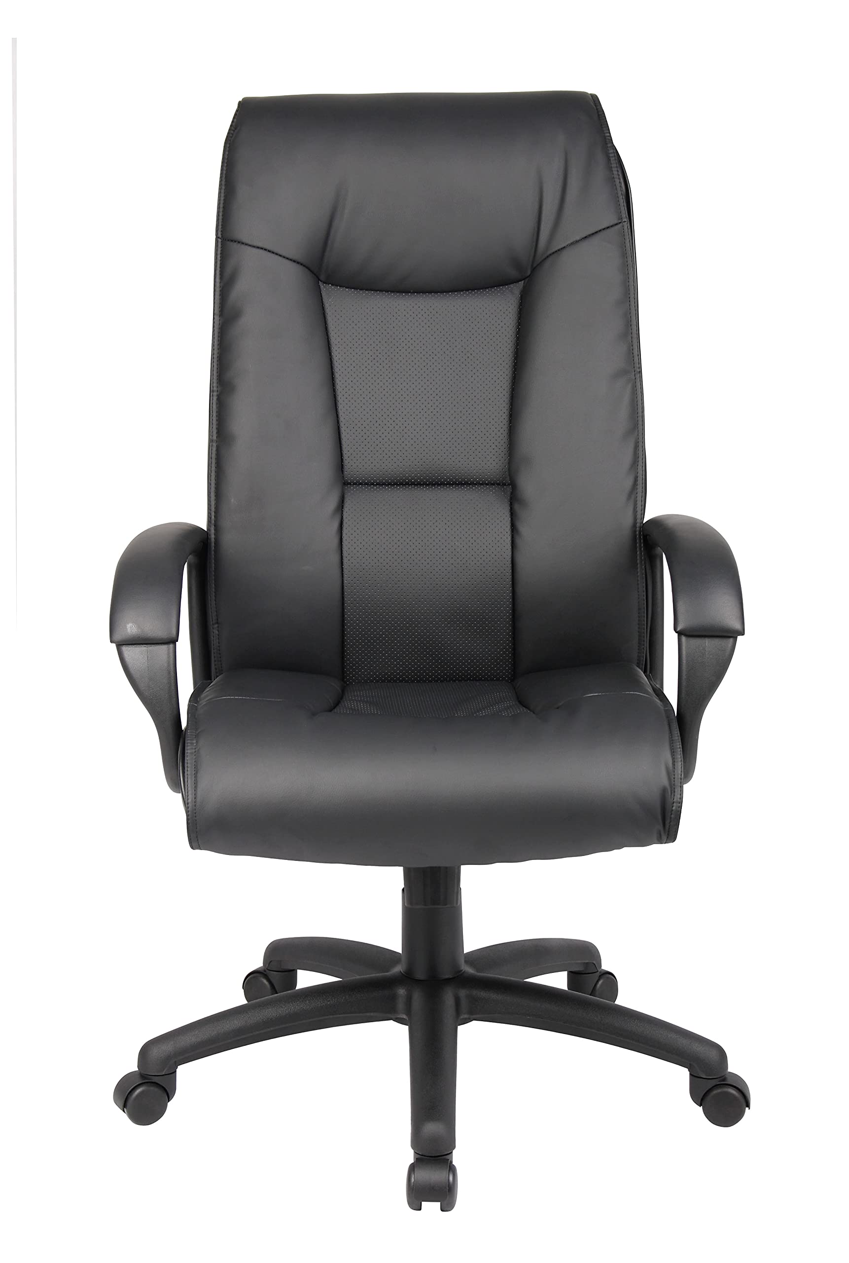 Premium Black Executive LeatherPlus Office Chair with Padded Arms - Ergonomic High Back Desk Chair for Home & Business Workspaces, Conference Rooms, and Professional Offices
