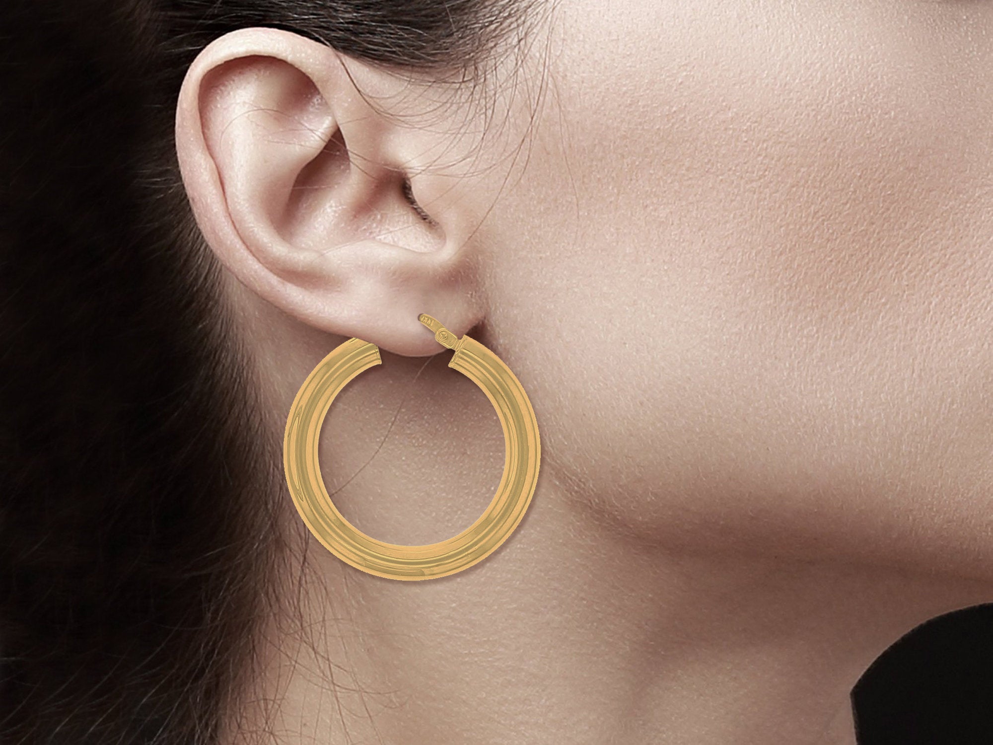 14K Yellow Gold Small Polished Hoop Earrings 28mm - Elegant Everyday Jewelry for Women, Perfect for Work, Parties & Gifting