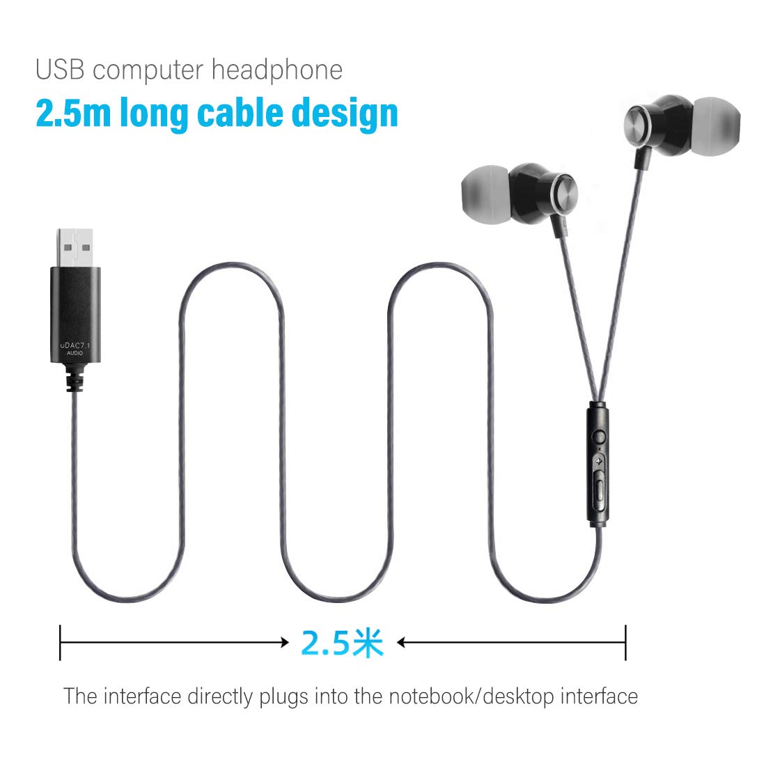 Upgraded U260 USB Headset with Microphone - 2.5m Durable Cable for Laptop & Desktop - Noise Cancelling Wired Earphones for Gaming, Online Meetings, Zoom Calls & Remote Learning
