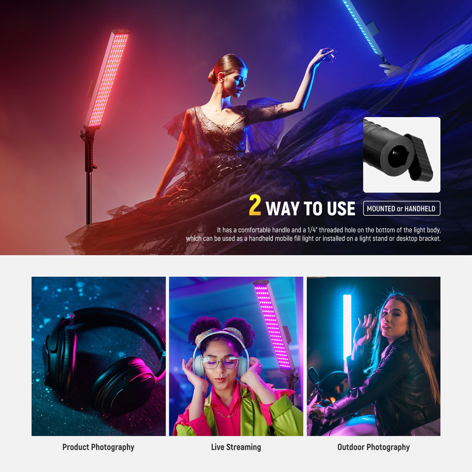 NEEWER BH20C 21W RGB LED Video Light Stick Kit - Professional Photography Lighting for YouTube, TikTok, Live Streaming & Content Creation - Perfect for Vlogging, Studio, and Outdoor Shooting