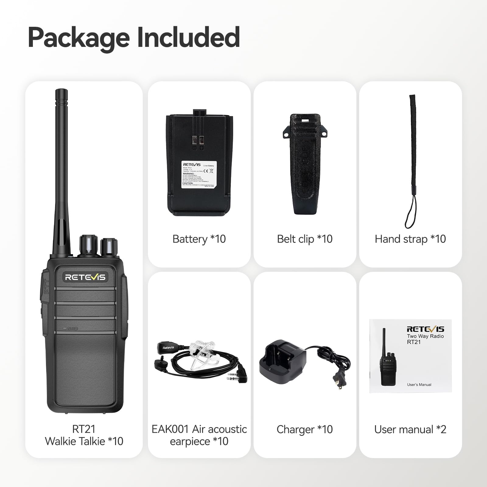 Retevis RT21 Long Range Walkie Talkies for Adults - 2 Way Radios with Earpiece & Hands-Free (10 Pack) - Ideal for Government, Education, Churches & Business Communication