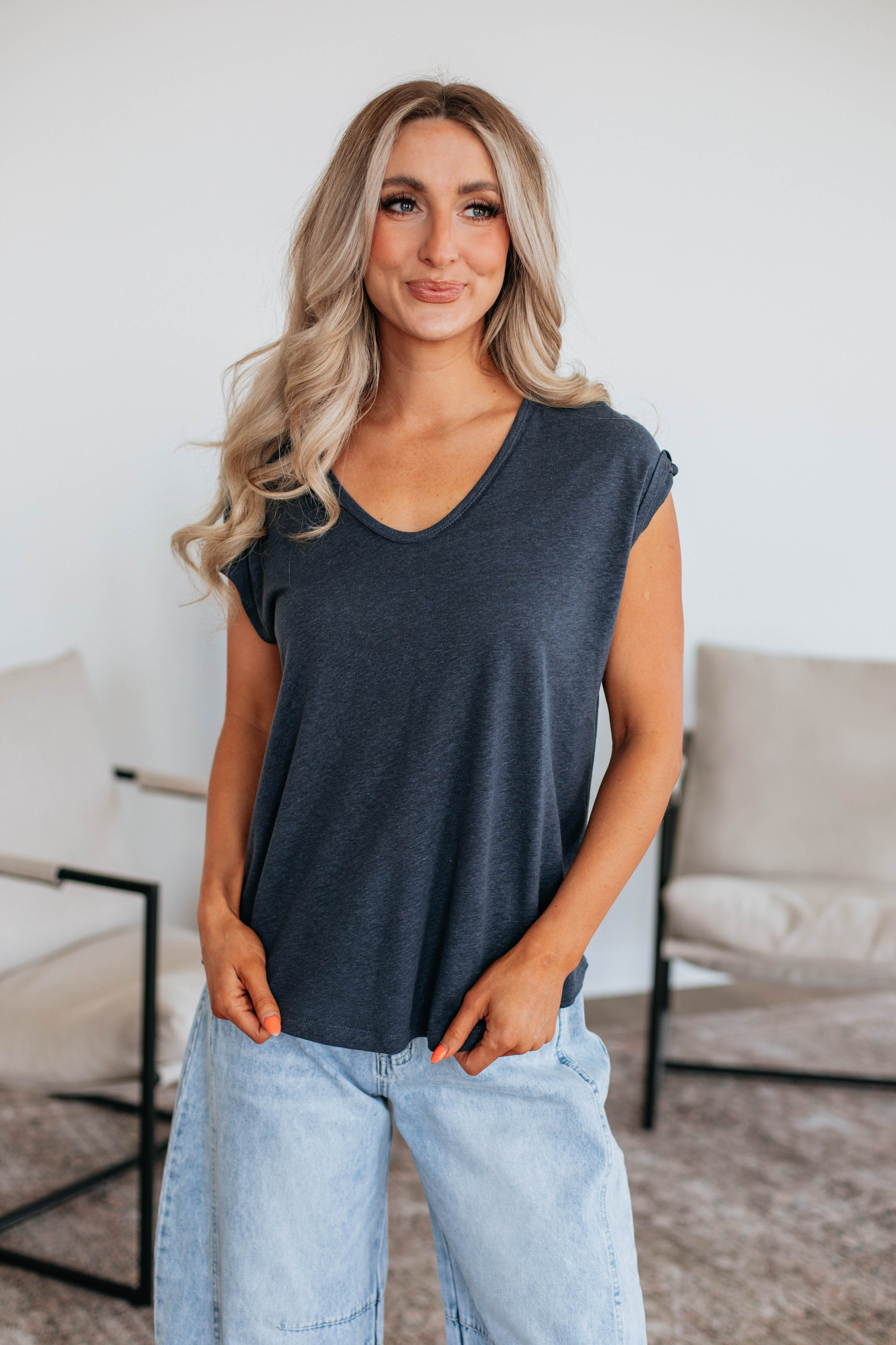Arden Women's Linen Blouse - Soft Breathable Charcoal Gray Tops for Casual Wear & Summer Outfits