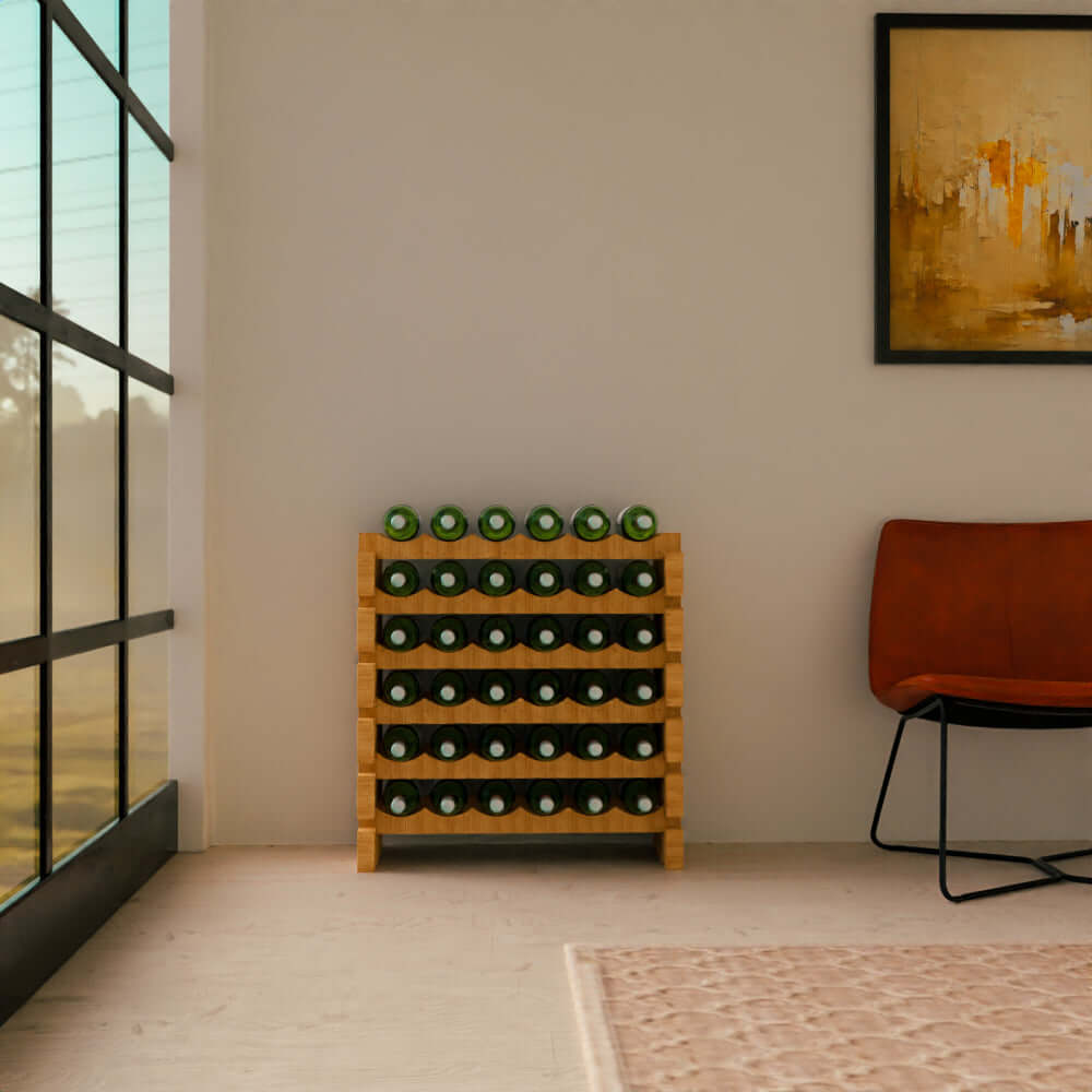 36 Bottle Modular Wine Rack Kit - Stackable Wooden Storage for 6x6 Bottles - Perfect for Home Cellars, Restaurants & Wine Bars