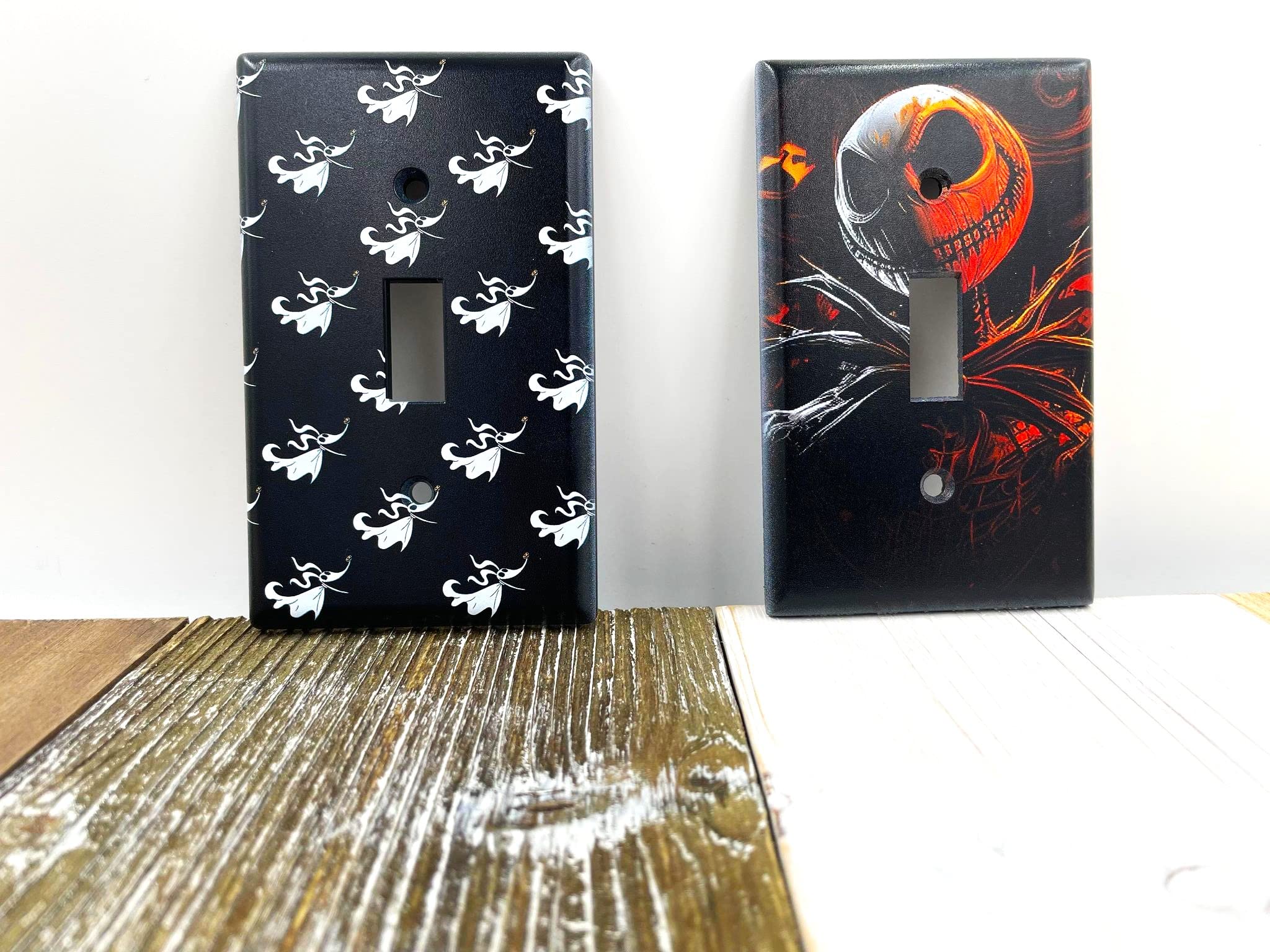 Nightmare Before Christmas Jack and Sally Light Switch Cover - Custom Halloween Skull Decor - Single Toggle Plate for Home, Office, or Dorm - Includes Zero the Ghost Dog Design