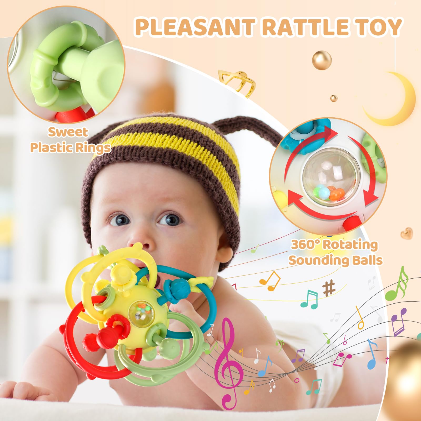 Orzbow Baby Rattle & Sensory Teething Toys for Infants 3-12 Months - Montessori Teether for Soothing Gums, Educational Chew Toy for Toddlers to Stimulate Development - Perfect for Playtime, Travel & Early Learning Activities