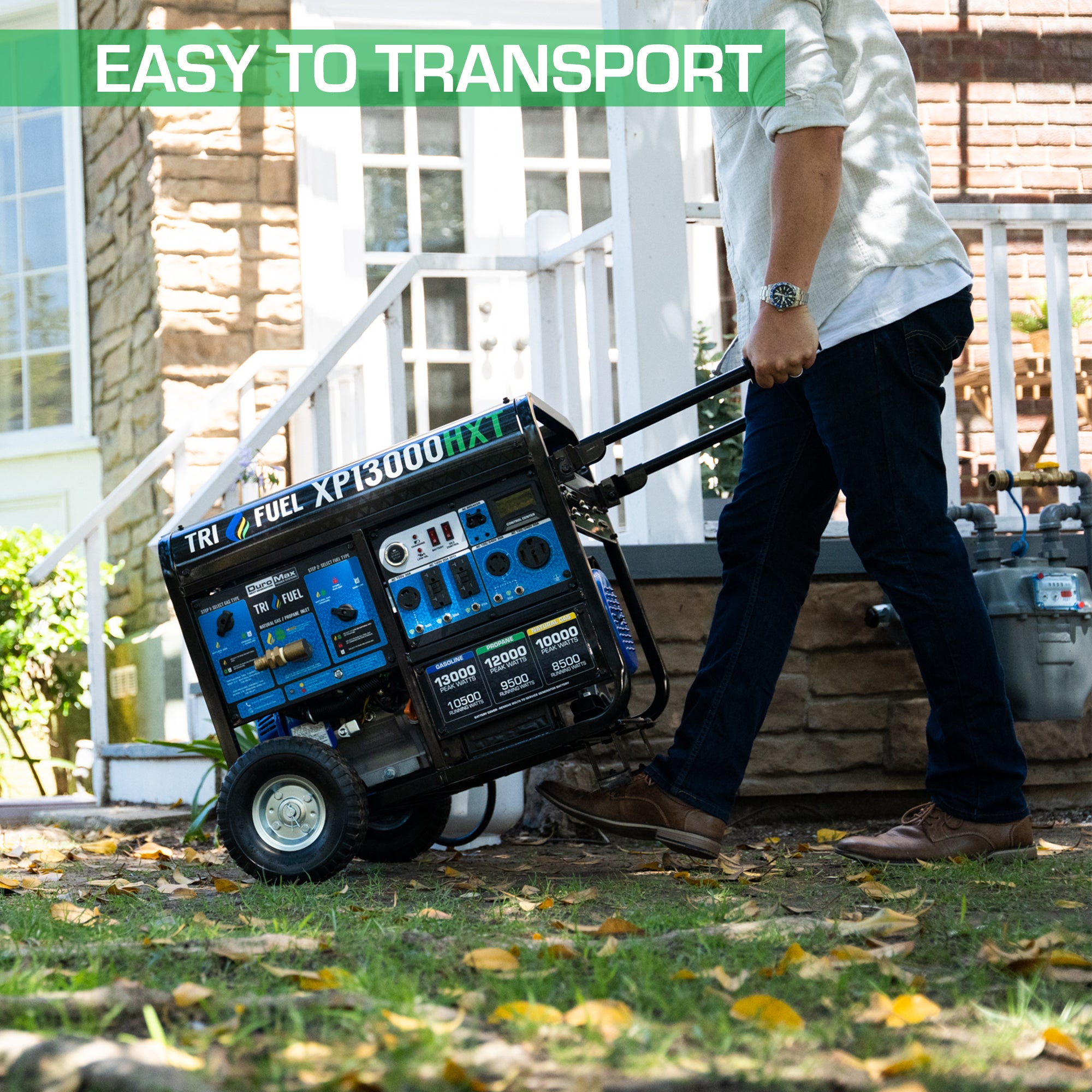 DuroMax XP13000HXT 10500W/13000W Tri-Fuel Portable Generator - Gasoline/Propane/Natural Gas with CO Alert & Remote Start - Perfect for Home Backup Power, Camping & Emergency Use