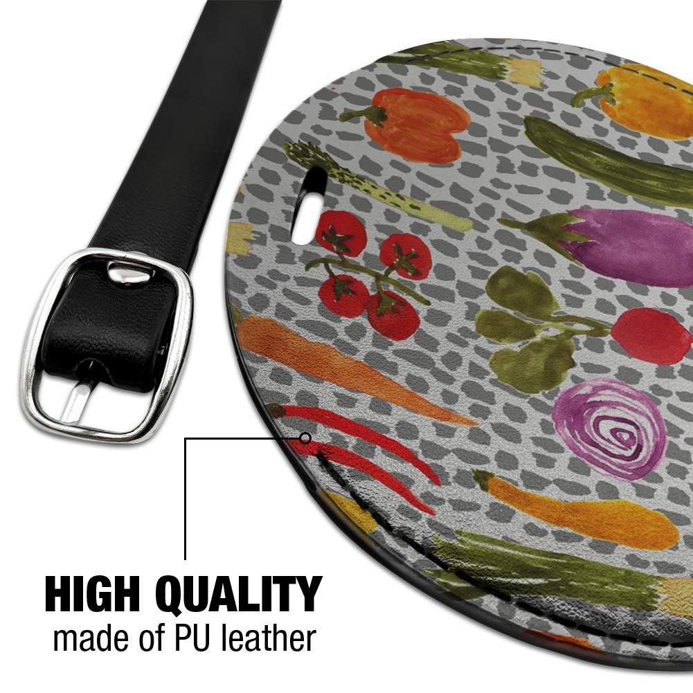 Veggie-Themed Round Leather Luggage Tag - Vegetable Pattern Carry-On ID Tag for Suitcases, Bags & Backpacks | Perfect for Travel, Business Trips & Vacation