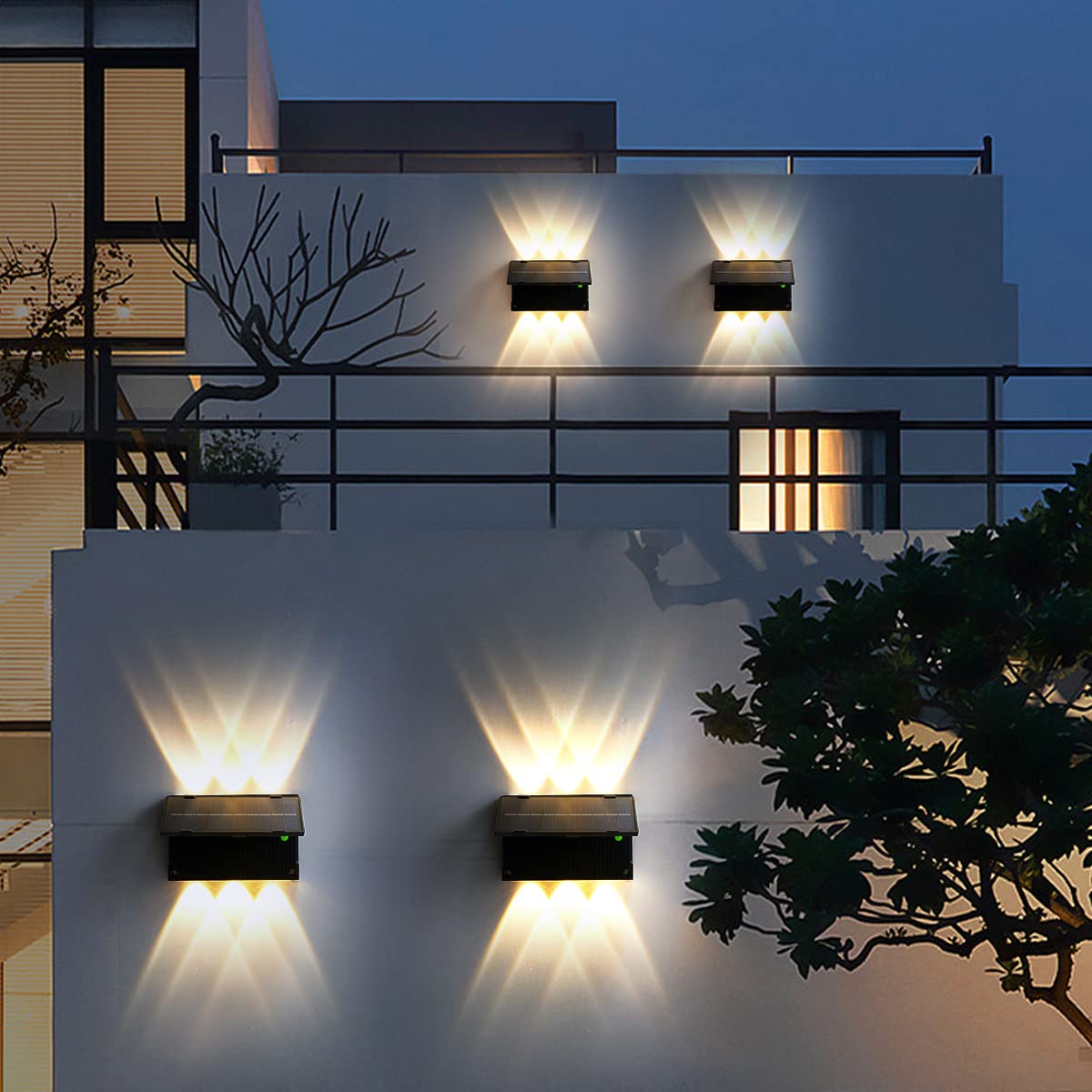Solar Powered Outdoor Wall Lights - 2 Pack IP65 Waterproof Up/Down Lighting for Garden, Yard, Pathway - Black Small Solar Lights for Patio, Deck, Fence & Landscape Lighting