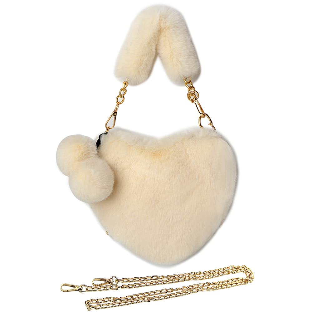 Rejolly Furry Heart Shaped Purse for Women & Girls - Soft Fluffy Faux Fur Small Shoulder Bag Clutch - Perfect for Parties, Date Nights & Casual Outings