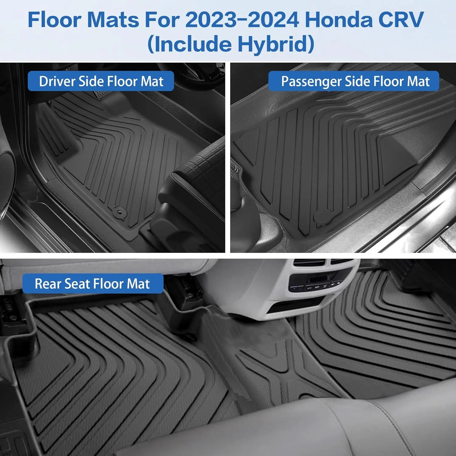Premium All-Weather Floor Mats for Honda CR-V 2023-2024 & Hybrid Models - Complete 4-Piece Set with Cargo Liner | Durable, Custom Fit Car Mats for Year-Round Protection - Perfect for Daily Commutes, Road Trips & Family Adventures
