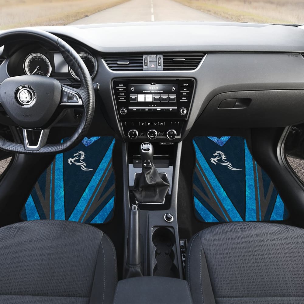 Premium Blue Horse Mustang Metallic Style Printed Car Floor Mats - Durable & Stylish Car Accessories for Ford Mustang - Perfect for Car Enthusiasts & Customization Lovers