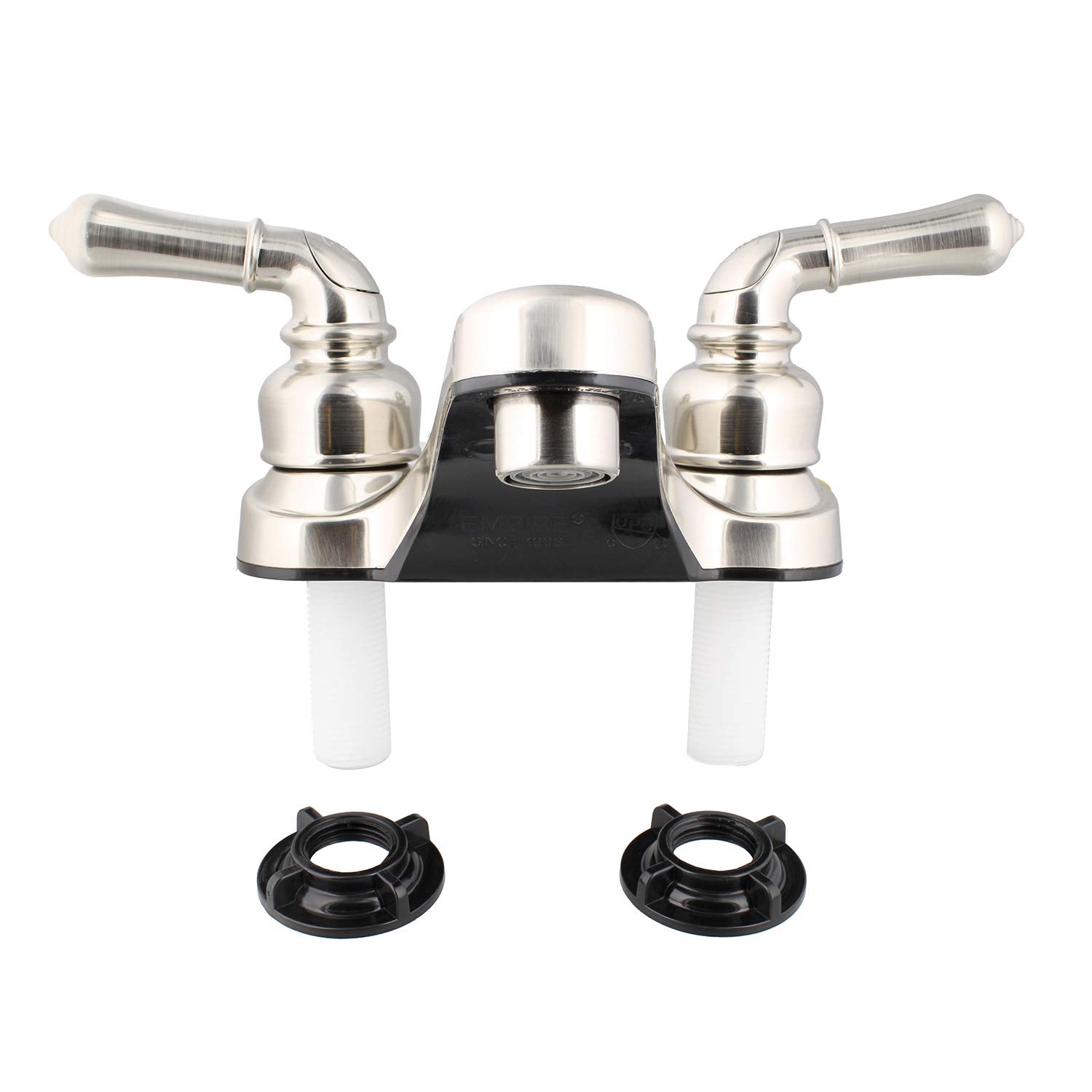 Empire Faucets RV Lavatory Faucet - 4 Inch Nickel Bathroom Sink Faucet with Water Saving Aerator & Teapot Handles for RV, Camper, Tiny House, and Mobile Home