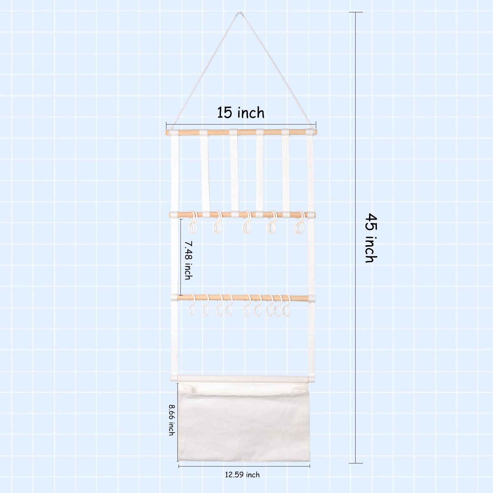 Nerien Macrame Wood Headband Holder - Hair Bow Organizer for Girls, Baby & Toddler - Wall Hanging Storage for Hair Ribbons, Ties & Clips - Includes 20 Hooks - Perfect for Bedroom, Bathroom & Shower Room Organization