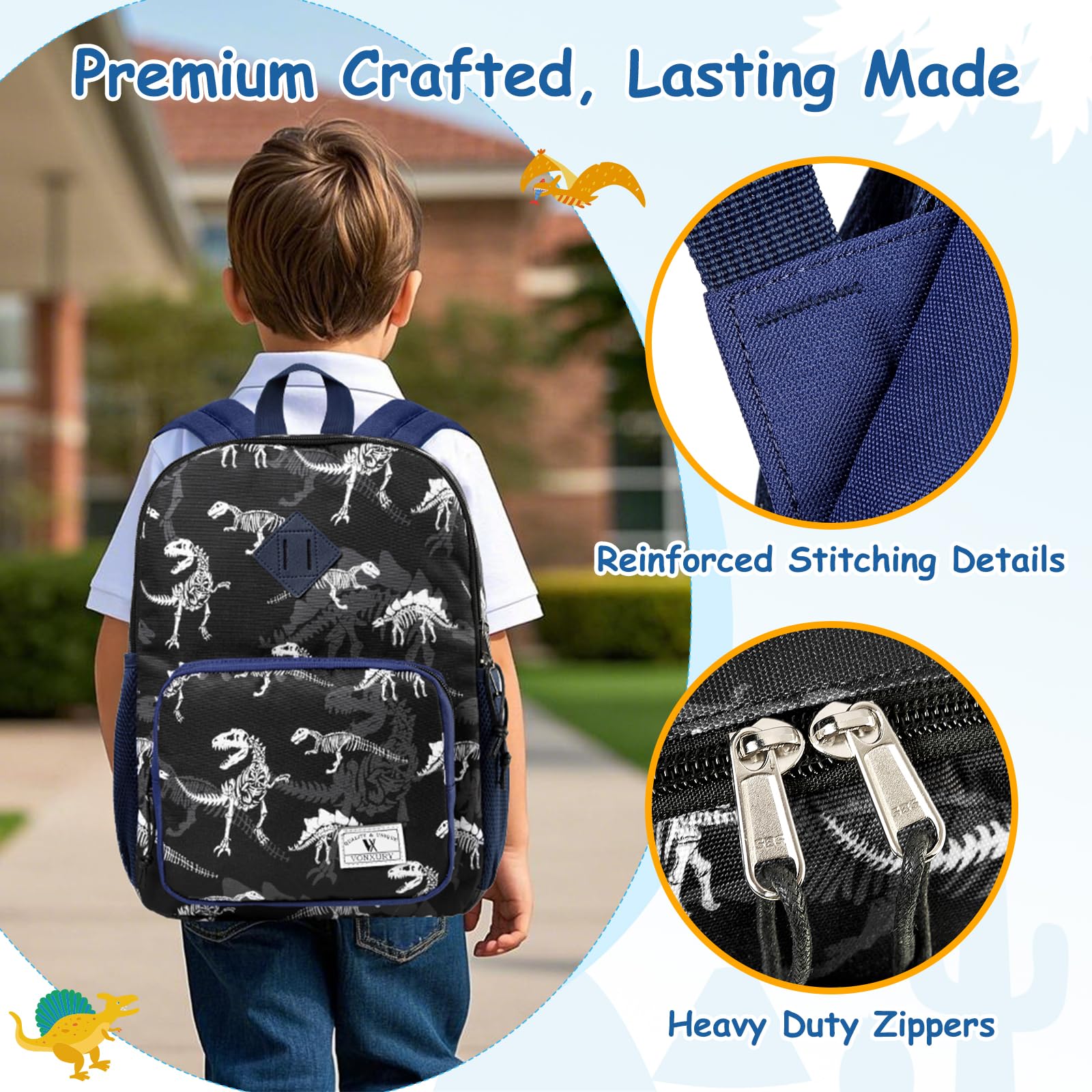 VONXURY Lightweight Kids Backpack with Chest Strap - Cute Small Bookbag for School Boys & Girls | Perfect for Preschool, Daycare & Travel Accessories
