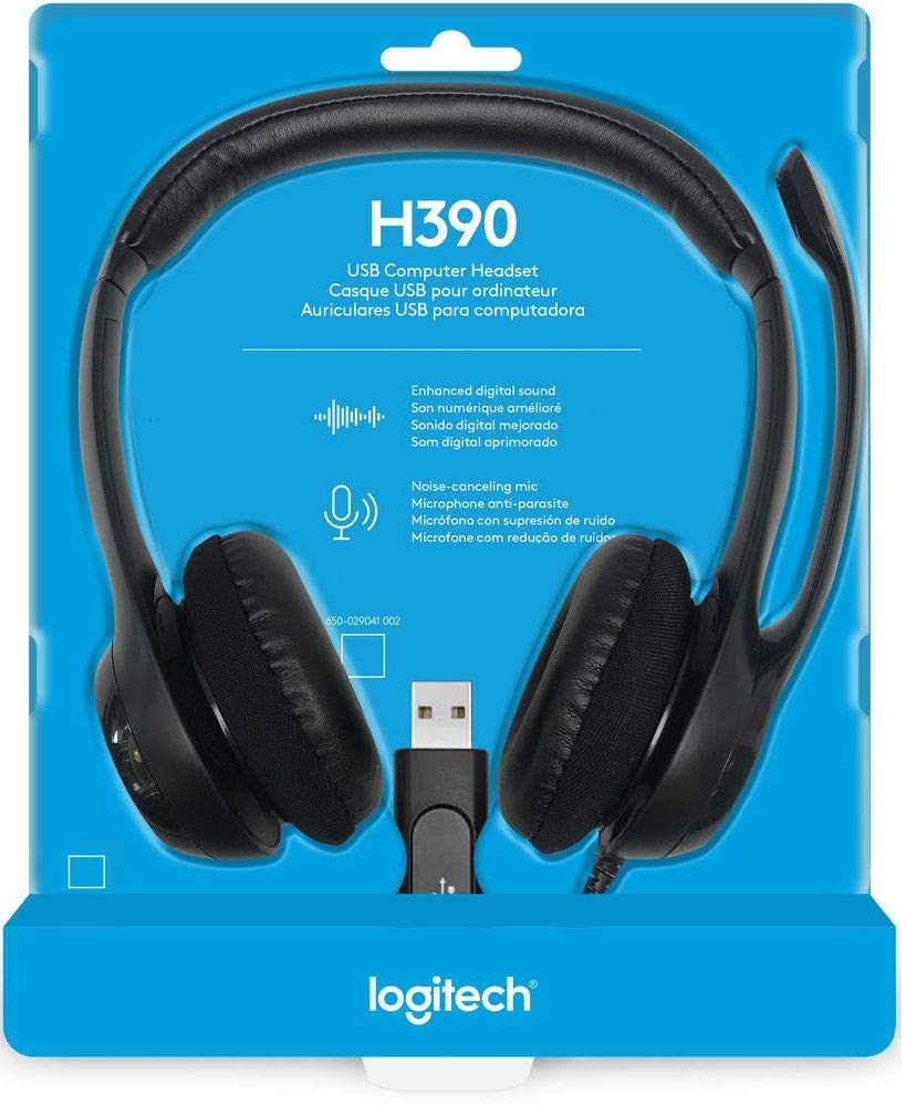 Logitech H390 USB Computer Headset with Noise Cancelling Mic - Comfortable Over-Ear Headphones for PC, Laptop, Office & Gaming (Renewed, Black) - Perfect for Work Calls, Online Classes & Video Conferencing
