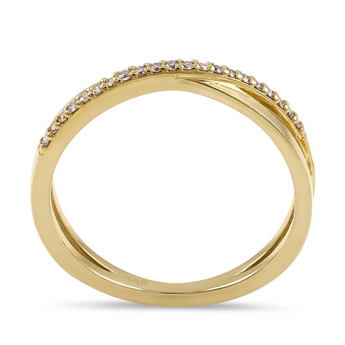 14K Yellow Gold X Crossover Diamond Ring for Women - Elegant Stackable Wedding Band, Anniversary Gift, Promise Ring - Perfect for Everyday Wear & Special Occasions
