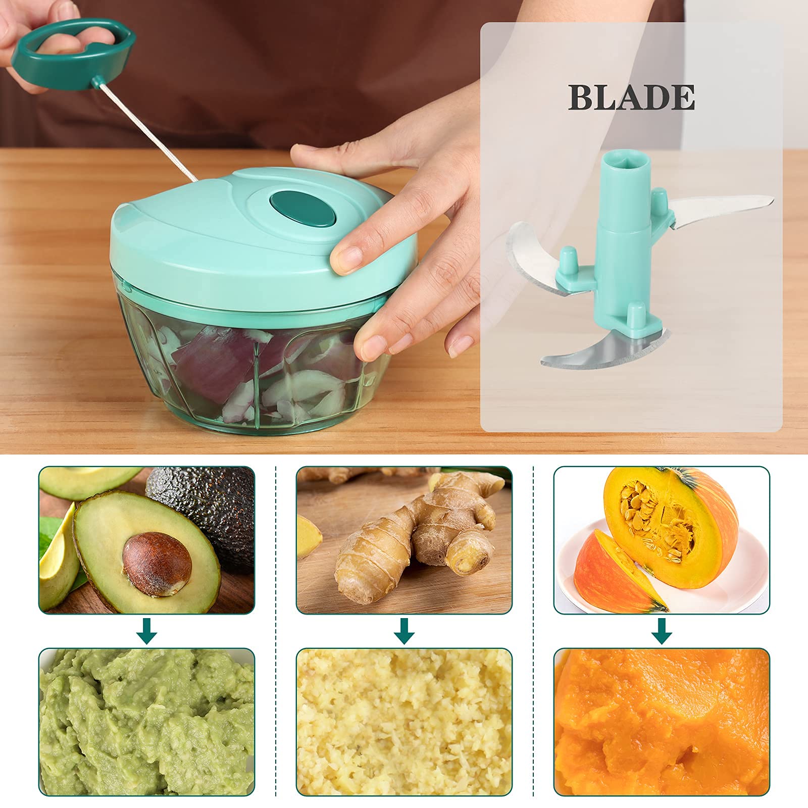 Cambom Manual Food Chopper - BPA Free Hand-Pull String Vegetable Slicer for Onions, Garlic & Herbs | Perfect for Meal Prep, Salads & Cooking | Safe Kitchen Gadget