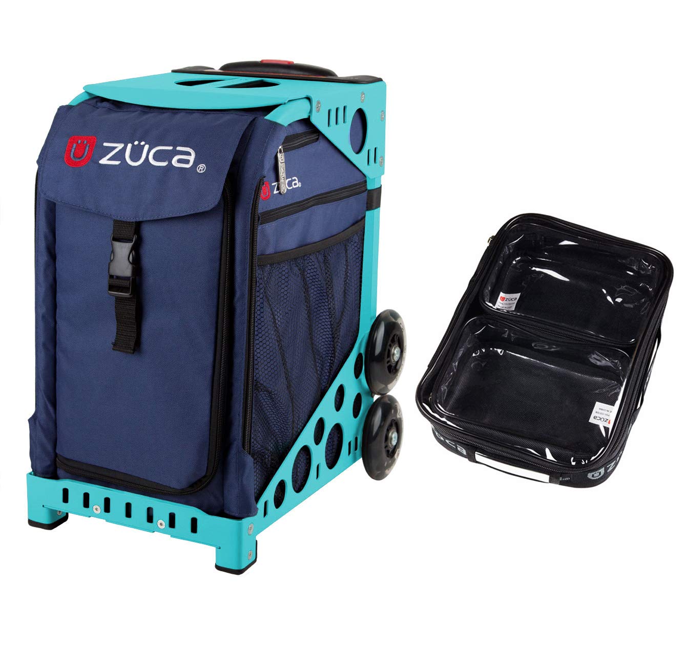 Zuca Sport Bag - Midnight Blue with Gift Set (1 Large & 2 Mini Utility Pouches) | Durable Gym Bag for Yoga, Travel & Sports Equipment | Turquoise Frame Athletic Gear Organizer