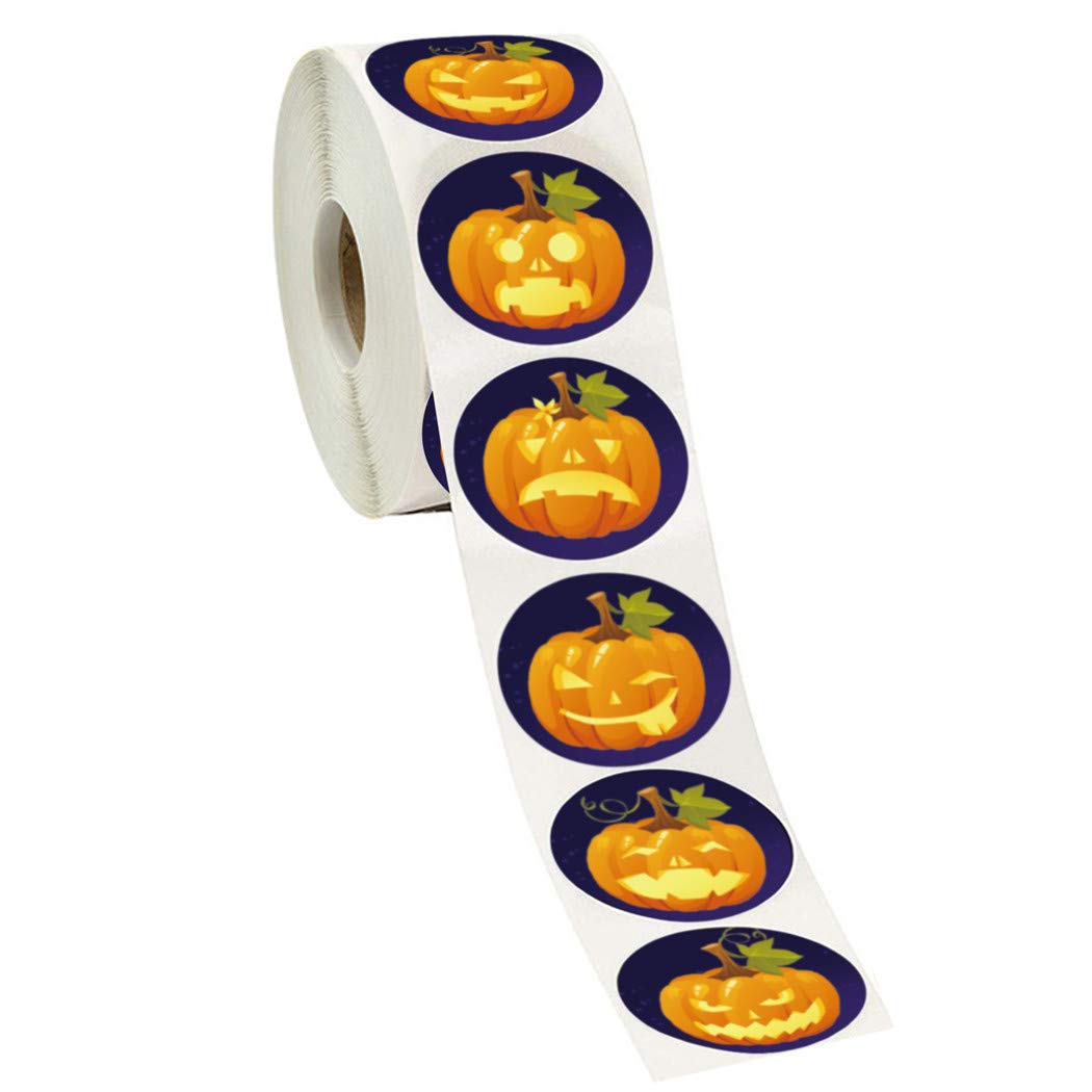 1.5 Inch Round Pumpkin Stickers - 500 Labels Per Roll for Halloween Party Decorations, DIY Crafts, Scrapbooking & Pumpkin Carving