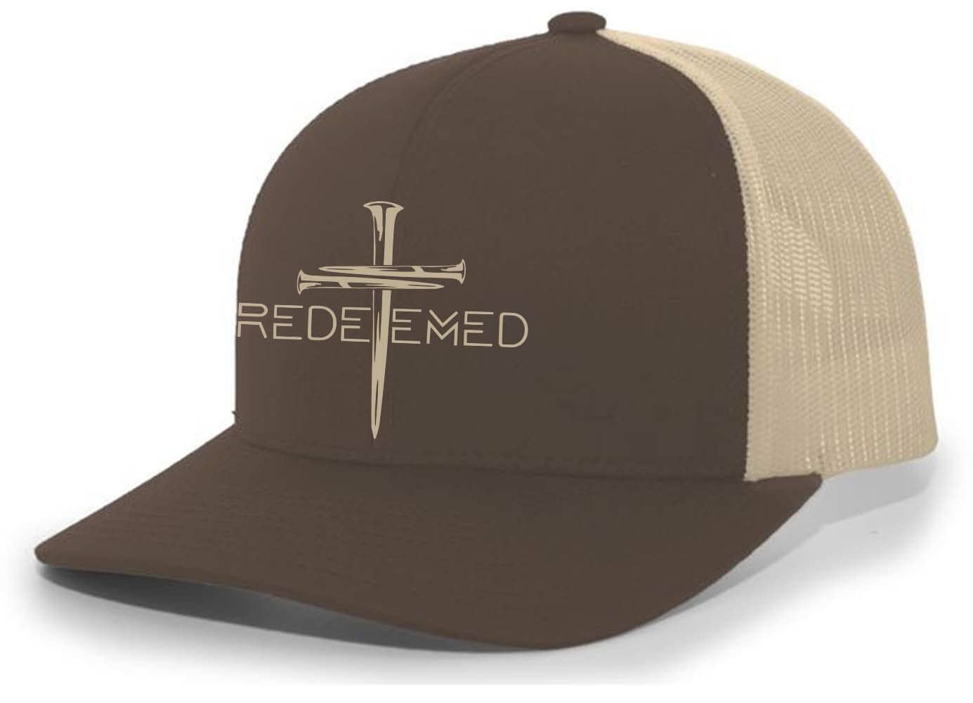Christian Redeemed Cross Nails Men's Embroidered Mesh Back Trucker Hat - Religious Baseball Cap for Outdoor Activities, Church Events & Casual Wear