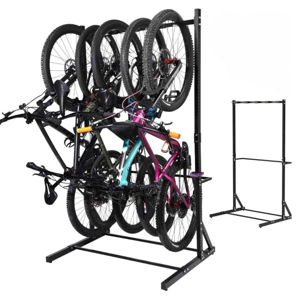 Yes4All Freestanding Bike Storage Rack - Heavy Duty 300 Lbs Capacity 5-Tier Vertical Bike Stand for Home, Garage & Outdoor Use | Space-Saving Bike Organizer for Indoor & Outdoor Cycling Equipment Storage