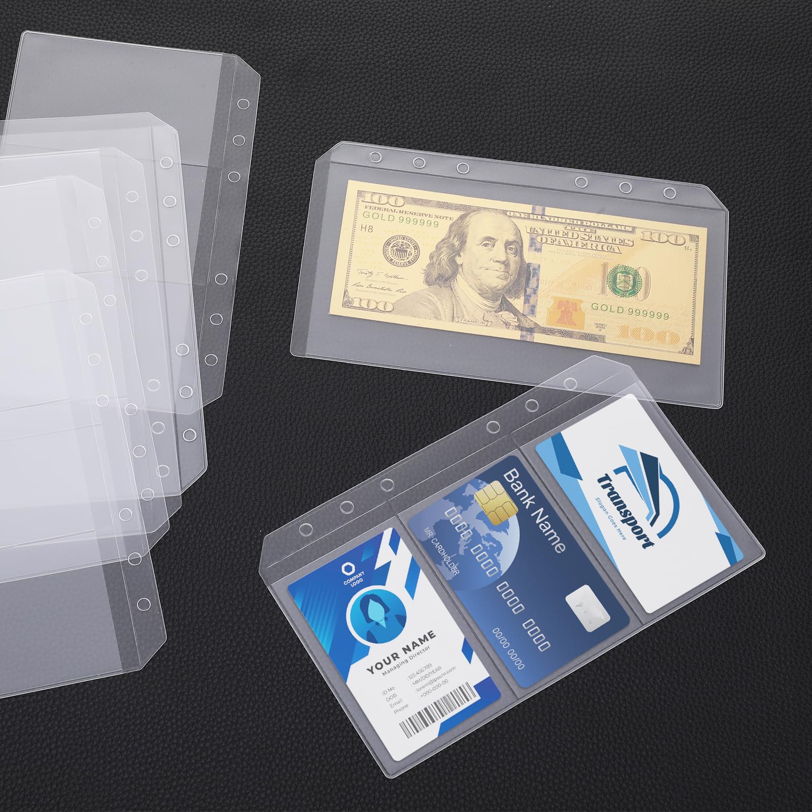 12 Pcs A6 Binder Sleeves - Clear PVC Cash Envelopes with 6 Holes, Waterproof Card Sleeves for Organizing Cash, Invoices & Coupons | Perfect for Budgeting, Office Filing & Document Storage