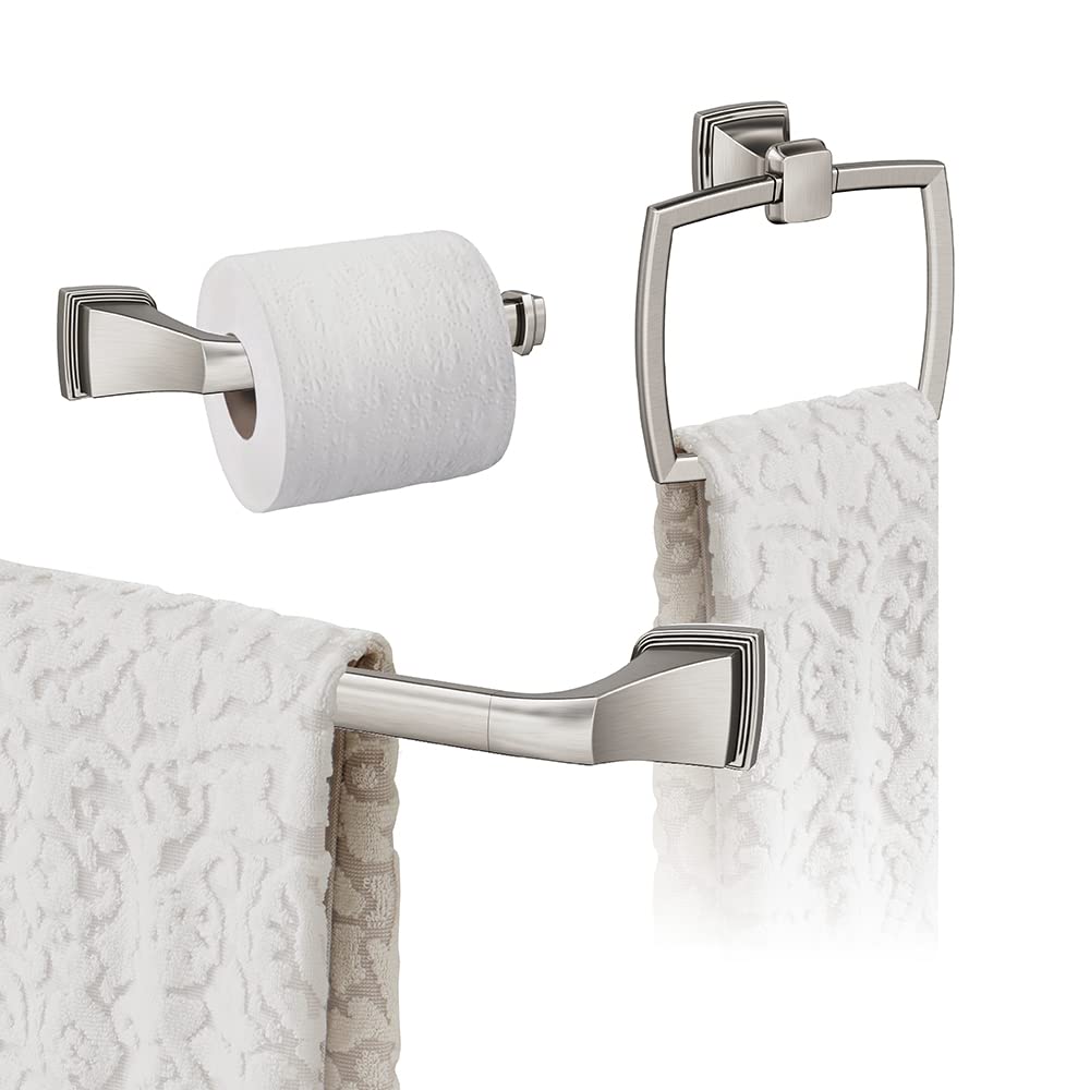 Amerock Brushed Nickel Revitalize 18-Inch Towel Bar Set (3-Piece) - Modern Bathroom Accessories for Spa-Like Luxury & Organization