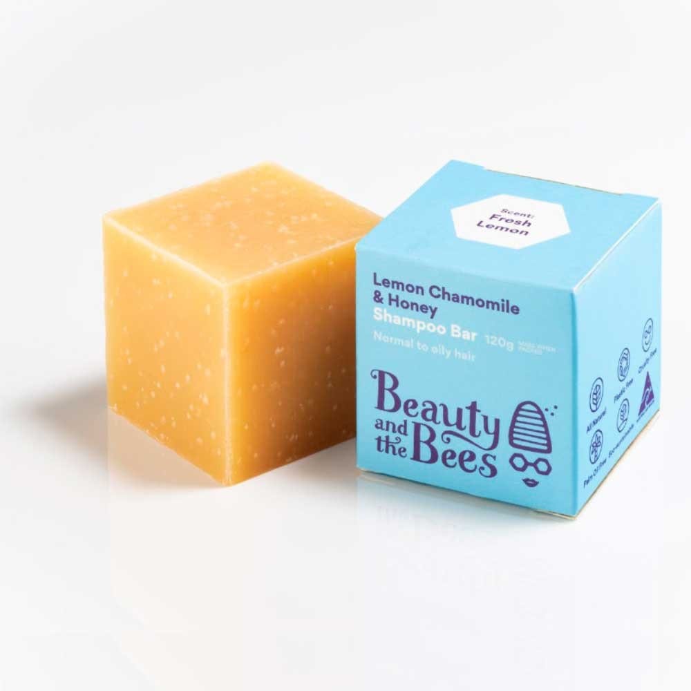 Beauty & the Bees Natural Shampoo Bar with Lemon & Chamomile - Sulfate-Free, Vegan Hair Care for Dry Scalp & Frizzy Hair - Perfect for Travel, Camping & Eco-Friendly Bathrooms