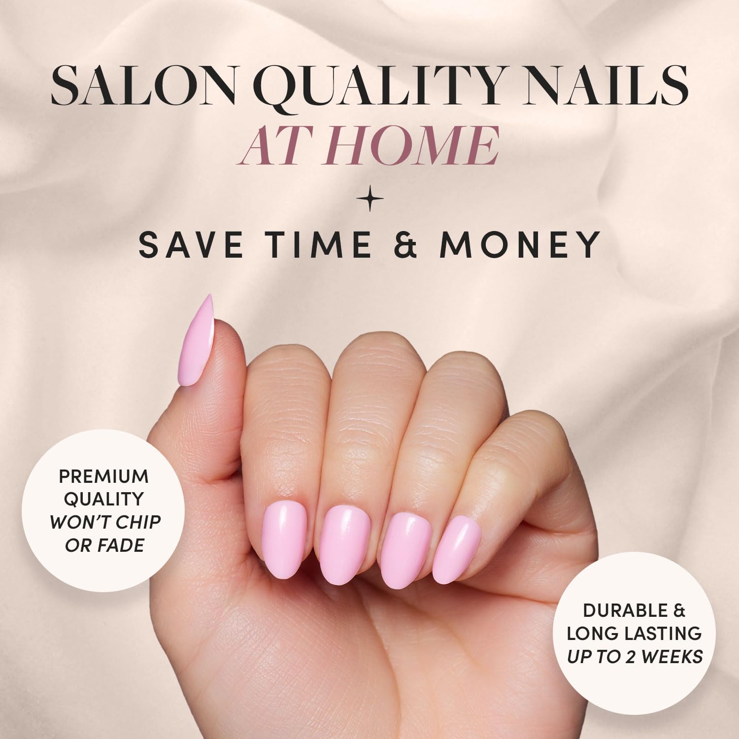 Glamnetic Press On Nails - Think Pink | Solid Opaque Light Pastel Pink Short Oval Fake Nails, Reusable Artificial Nails with 15 Sizes (30 Nails Kit) | Perfect for Weddings, Parties, Date Nights & Everyday Wear