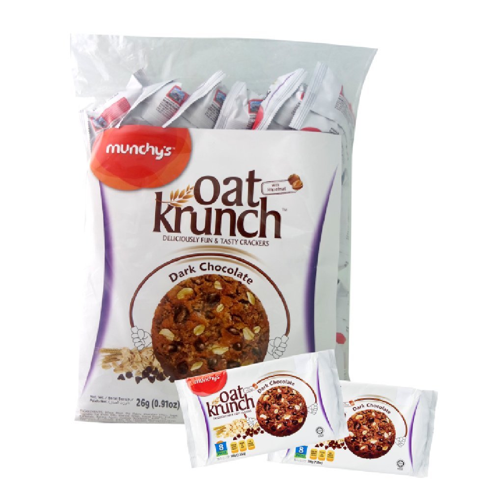 Munchy's Oat Krunch Dark Chocolate Crackers - 40 Individually Wrapped Packs (26g Each) | 6-Pack Bulk Snacks for Office, School & On-The-Go
