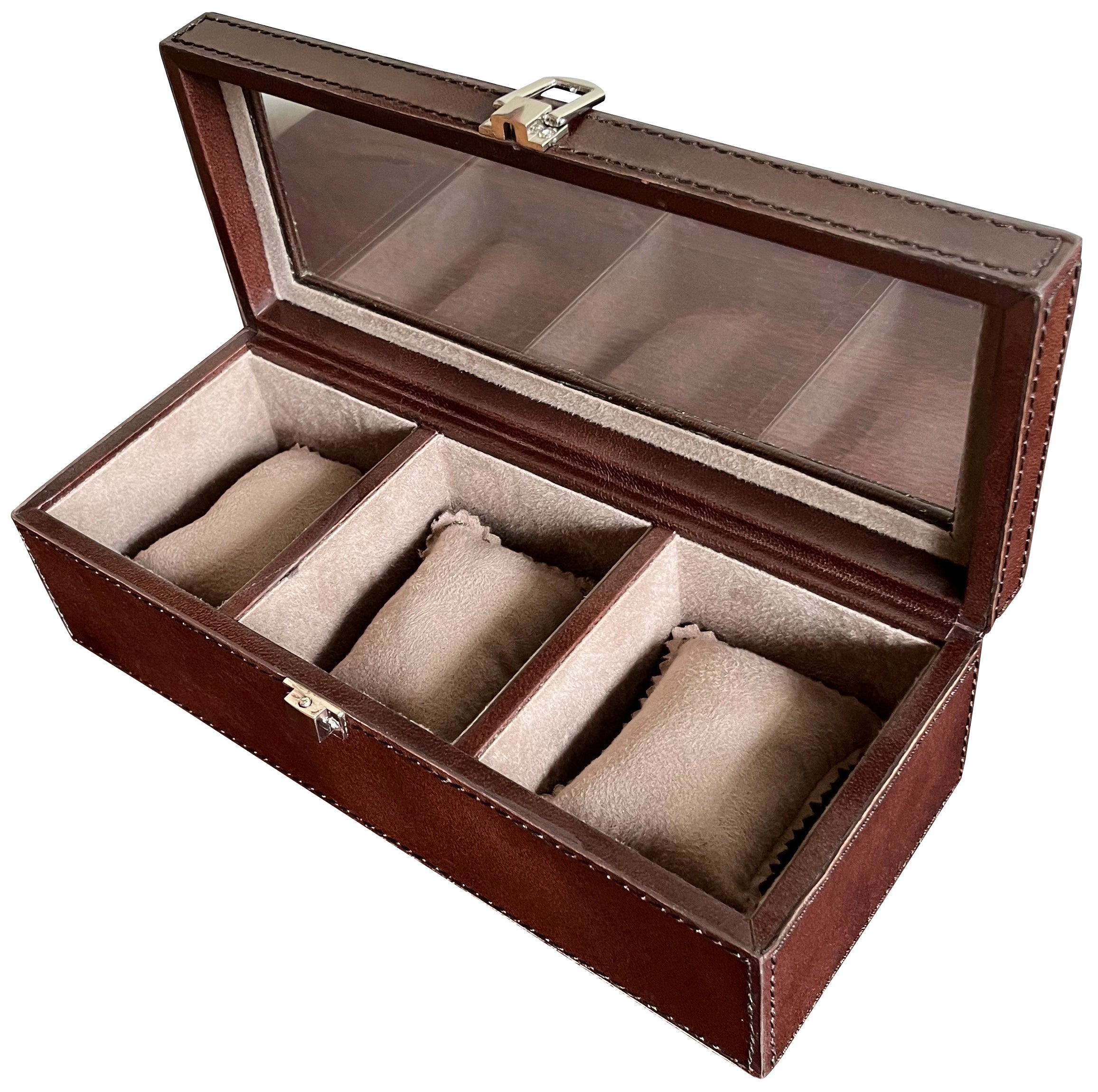 Premium 3-Slot Leather Watch Case - Brown | Luxury Watch Storage & Travel Organizer for Men & Women | Perfect for Home, Office & Travel Accessories