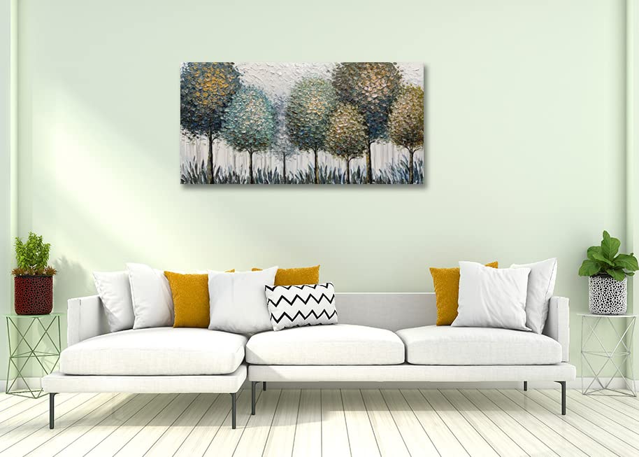 24x48 Inch Impressionist Hand-Painted Landscape Oil Painting - Abstract Textured Tree Artwork on Canvas - Ready to Hang Wall Decor for Living Room, Bedroom & Office