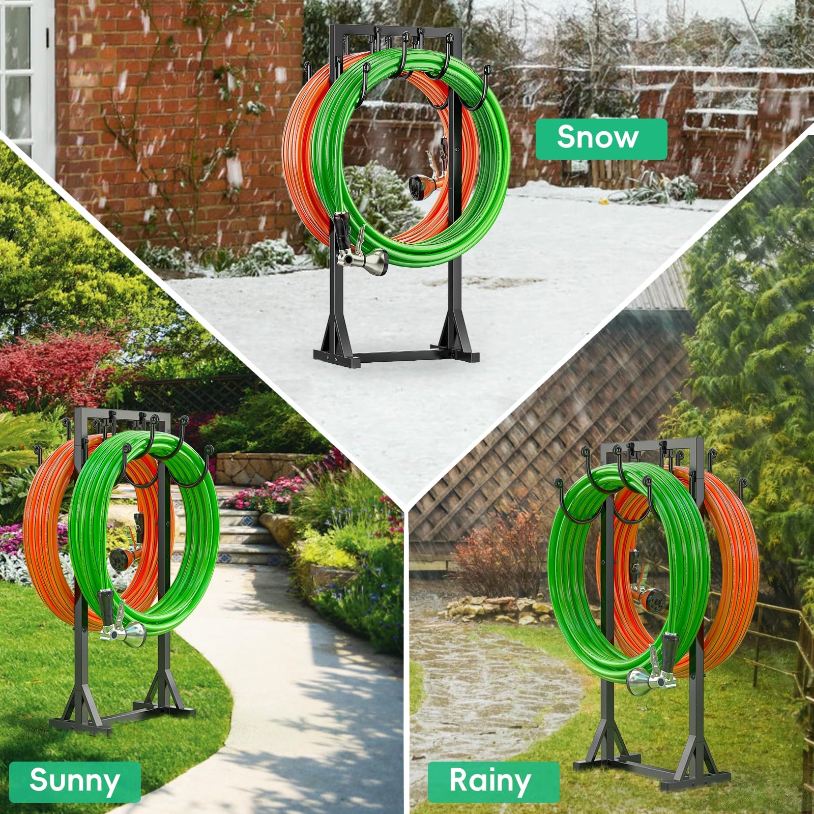 Kcysta Heavy Duty Freestanding Garden Hose Holder - Double-Sided Outdoor Metal Hose Stand Hanger Storage Rack for Yard, Lawn & Garden Watering - Perfect for Organizing Water Hoses in Backyard, Garage or Shed