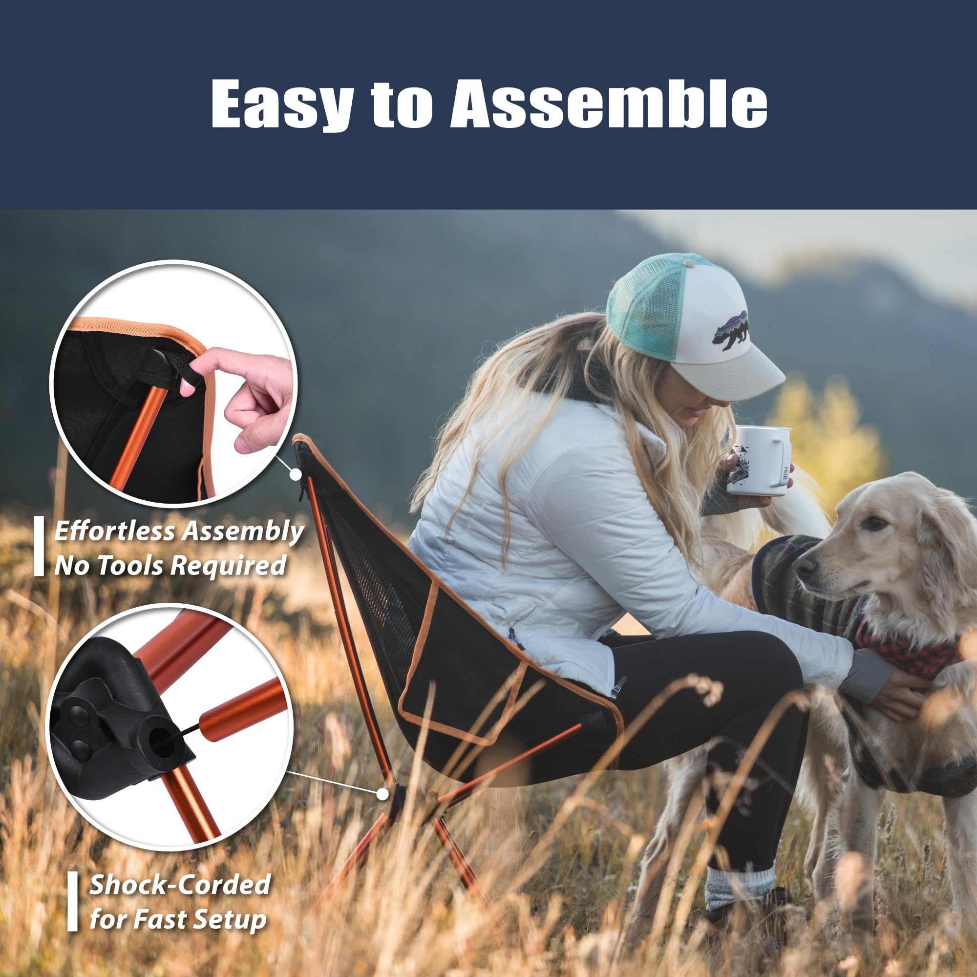 TREKOLOGY YIZI GO Portable Camping Chairs 2 Pack - Compact Ultralight Folding Backpacking Chairs with Carry Bag, Lightweight Collapsible Outdoor Chairs for Camping, Hiking, Beach, Picnic, Backyard & Travel