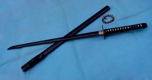 Premium Ninja Sword for Sale - Authentic Japanese Samurai Katana with Medium Carbon Steel Blade & Black Surface Finish - Includes Wooden Scabbard - Perfect for Martial Arts Training, Cosplay, and Collectors Display