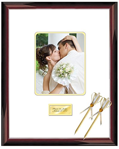 16x20 Signature Autograph Picture Frame - Wood Mahogany Glossy Finish with 8x10 Mat, Personalized Engraved for Weddings, Baby, Retirement & Reunions - Gold Inner Mat - Perfect for Home Decor, Office Display & Gift Giving