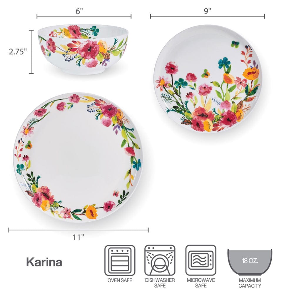 Karina 12-Piece Dinnerware Set - Porcelain Plates, Bowls & Mugs for 4 People - Elegant Dinnerware for Family Meals, Dinner Parties & Everyday Use