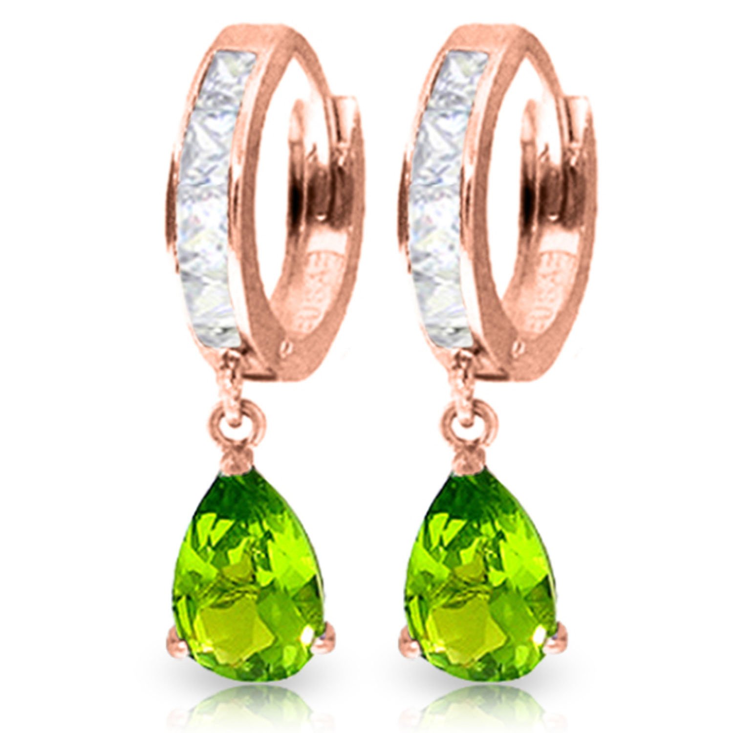 3.9 Carat 14k Solid Rose Gold Huggie Hoop Earrings with Genuine Rose Topaz & Peridot Gemstones - Perfect for Everyday Wear, Gift Giving & Special Occasions