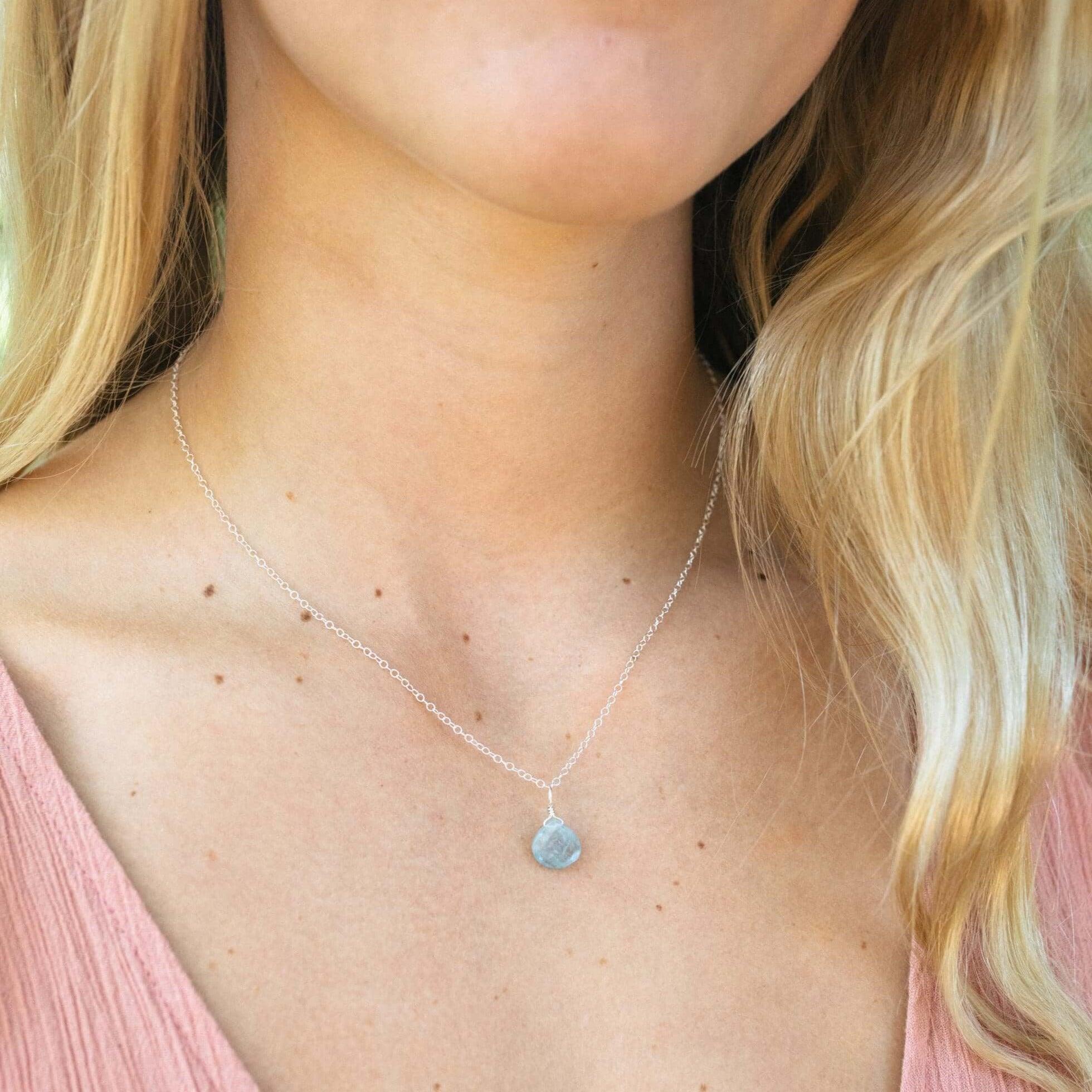 Elegant Tiny Aquamarine Teardrop Crystal Pendant Necklace | Dainty Blue Gemstone Jewelry for Women | Perfect for Weddings, Parties & Everyday Wear