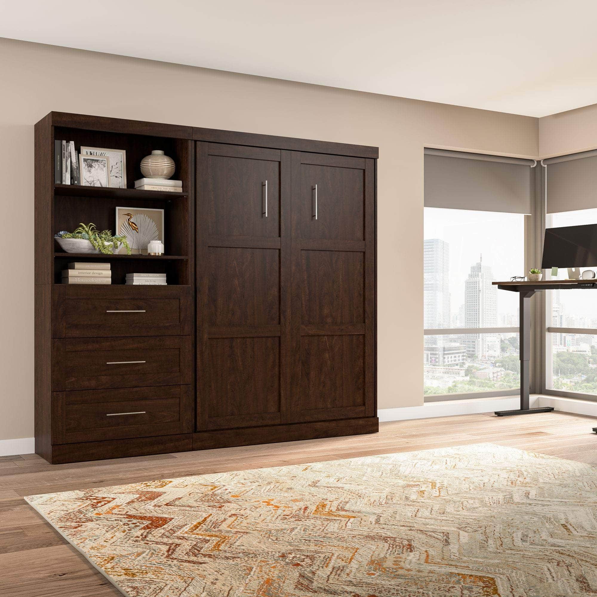 Pur Full Murphy Wall Bed with Storage Drawers - Space-Saving Foldable Bed for Small Apartments & Guest Rooms (95W, 3 Color Options)